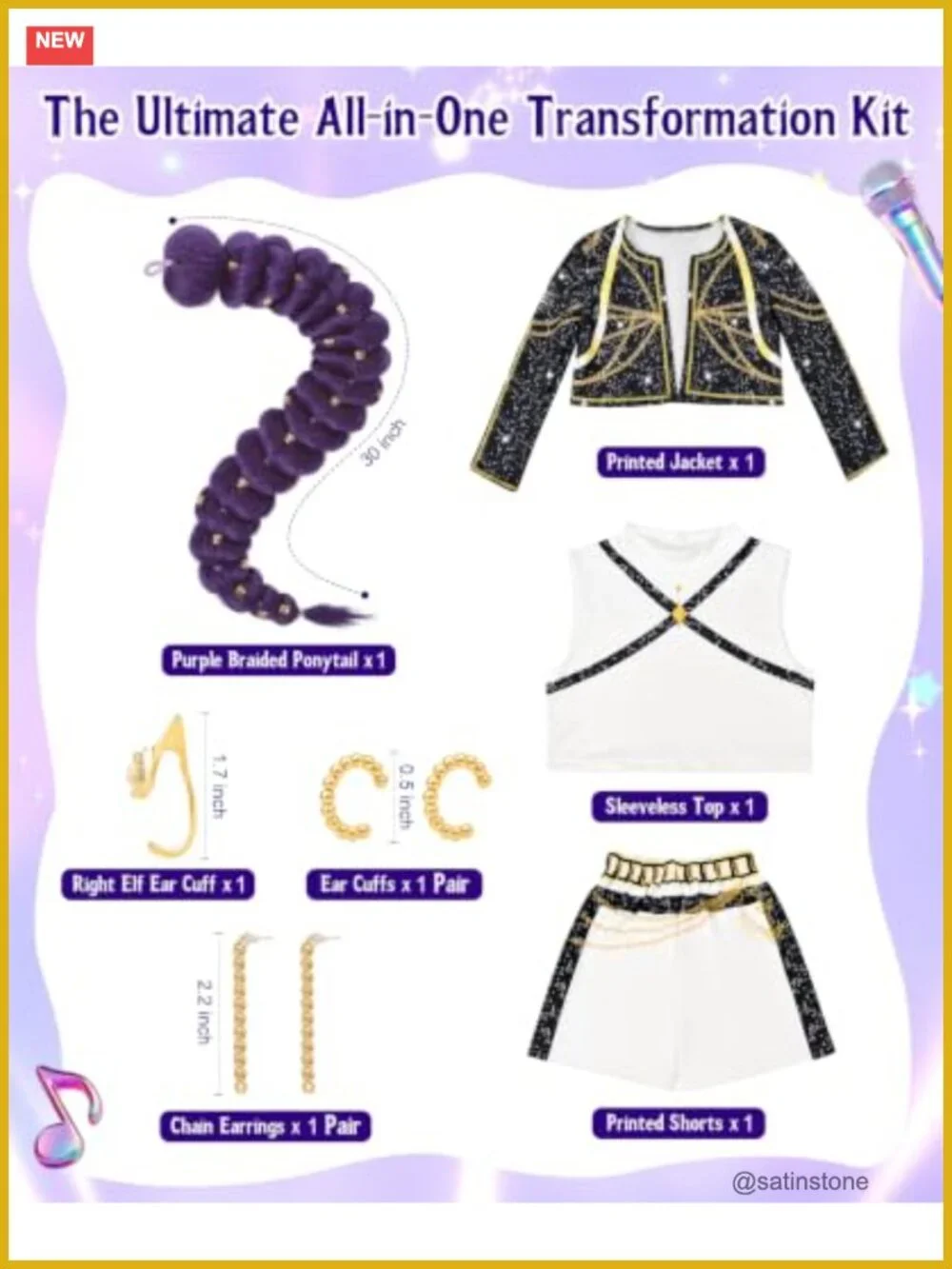 Kids Pop Singer Halloween Costume with Purple Braid Cosplay Set